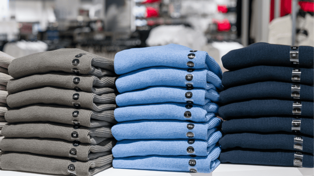 Customizable size strip labels for retail clothing organization by Mark Bric Sizers.