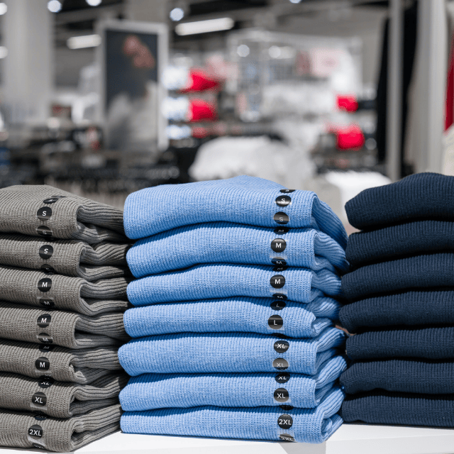 Folded garments in a retail store